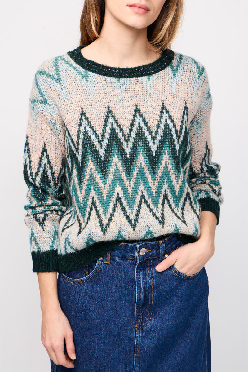 Pull Rima Beige Et Vert