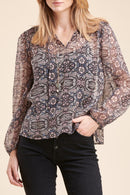 Blouse Richiro Rose Et Bleu Marine