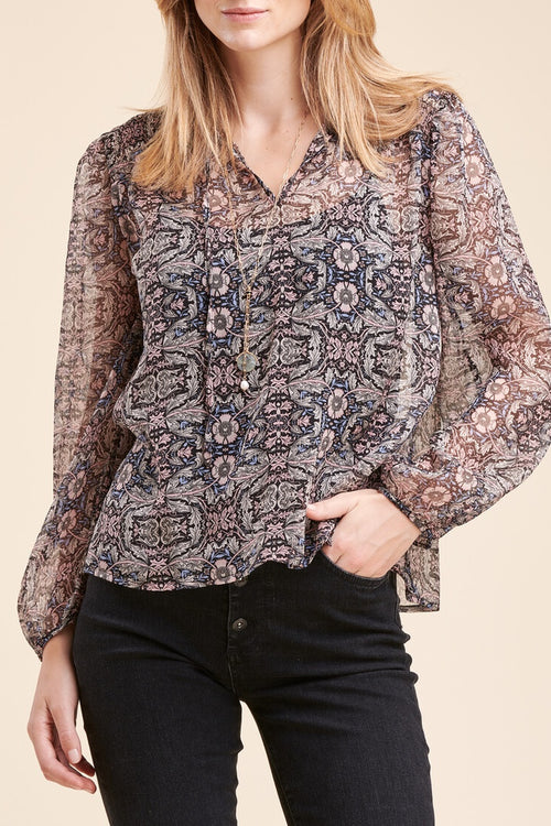 Blouse Richiro Rose Et Bleu Marine