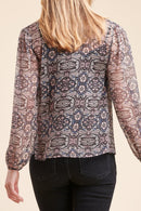 Blouse Richiro Rose Et Bleu Marine