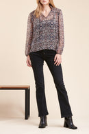 Blouse Richiro Rose Et Bleu Marine