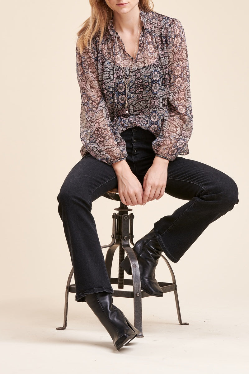 Blouse Richiro Rose Et Bleu Marine