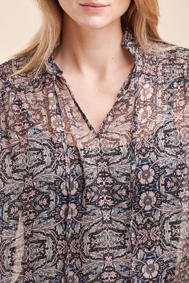 Blouse Richiro Rose Et Bleu Marine