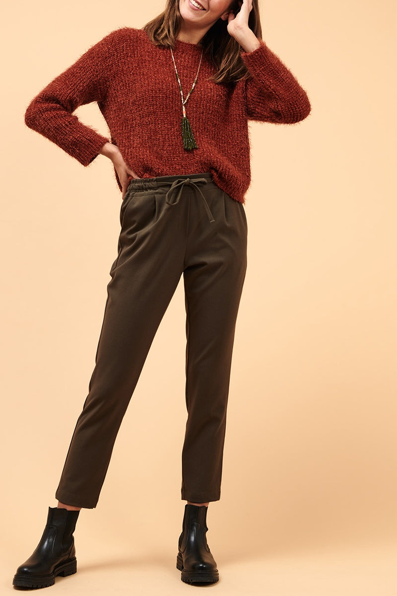 Pantalon Cigarette 7/8 Taille Haute Cascade - Kaki