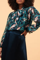 Blouse En Soie Anemone Turquoise Et Rose