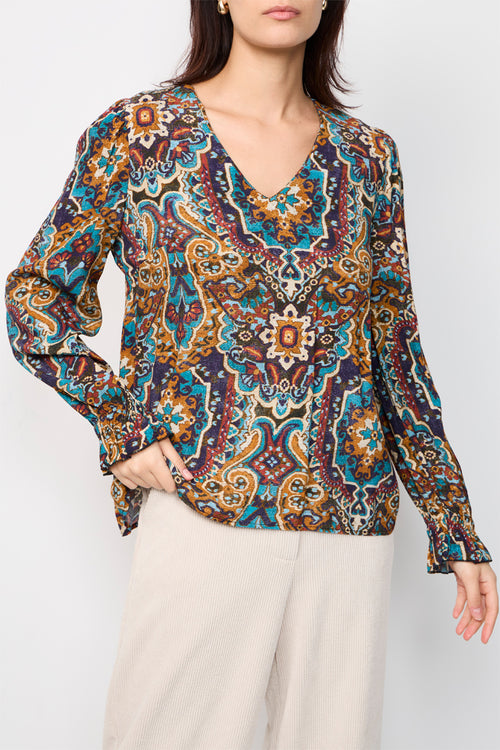 Blouse Colette Marron Et Bleu