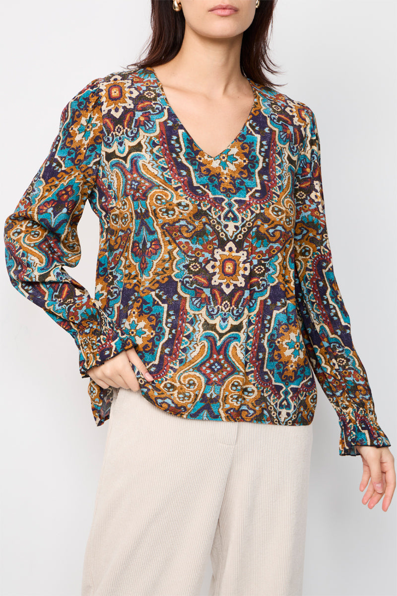 Blouse Colette Marron Et Bleu