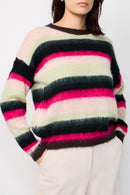 Pull En Mohair Regny Vert, Rose Et Noir