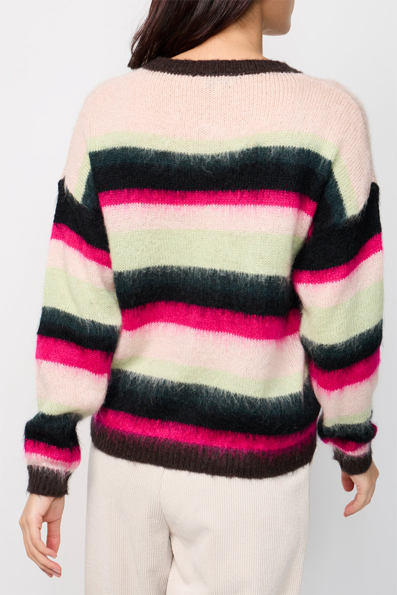 Pull En Mohair Regny Vert, Rose Et Noir