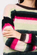 Pull En Mohair Regny Vert, Rose Et Noir