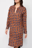 Vestido Recto Paid Azul Oscuro Y Camel