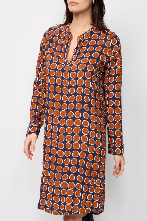 Vestido Recto Paid Azul Oscuro Y Camel