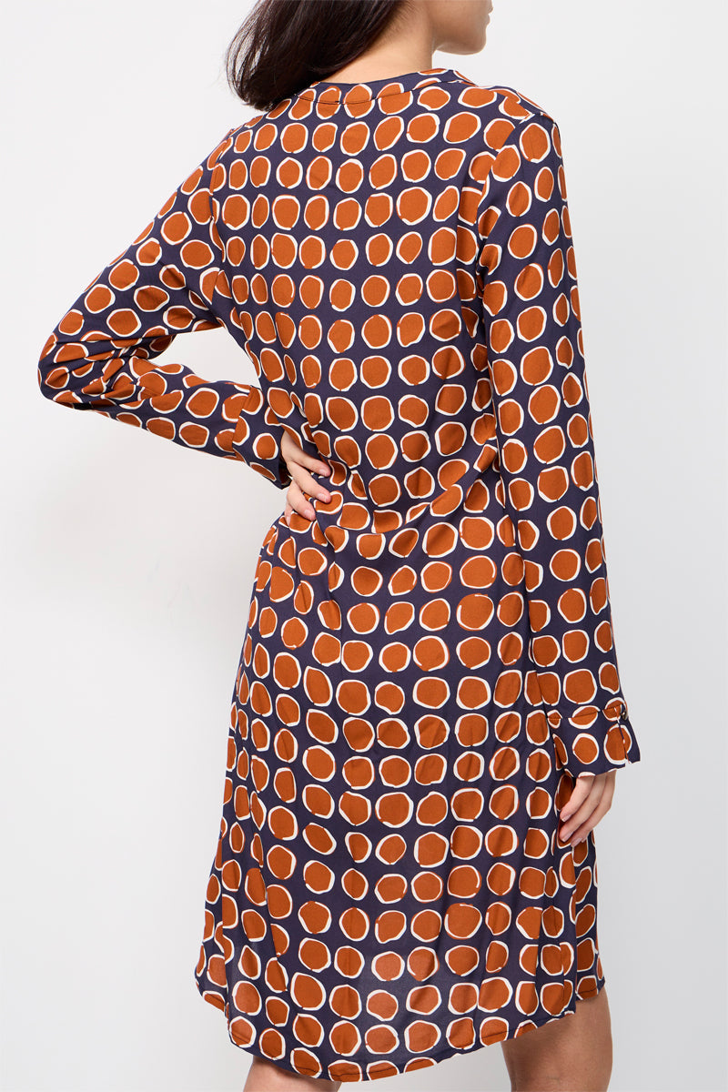 Dark Blue and Camel Payant Straight Dress
