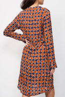 Vestido Recto Paid Azul Oscuro Y Camel