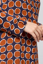 Dark Blue and Camel Payant Straight Dress