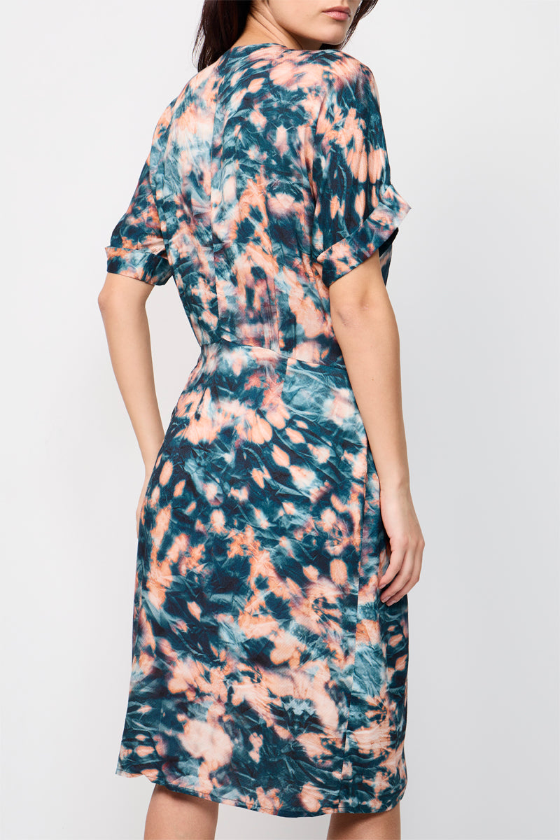 Vestido cruzado Bastia azul caribeño y rosa