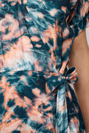 Vestido cruzado Bastia azul caribeño y rosa