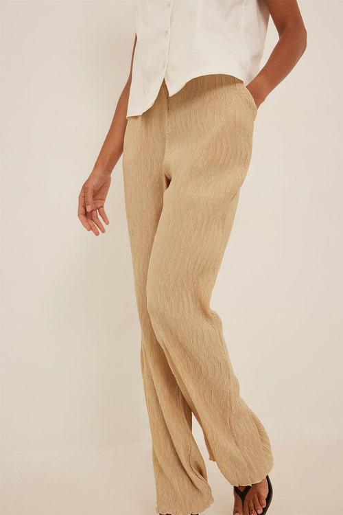 Pantalon Wide Legs Taille Haute Beige