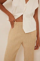 Beige High Waisted Wide Legs Trousers