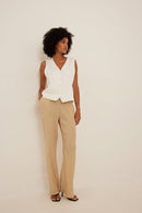Beige High Waisted Wide Legs Trousers