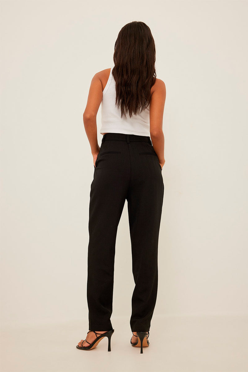 Black High-Waist Straight-Leg Trousers