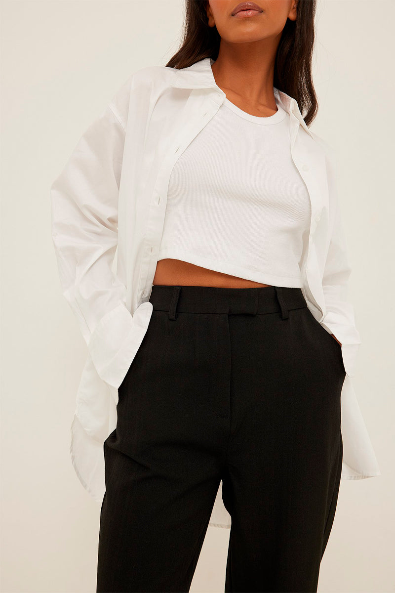 Black High-Waist Straight-Leg Trousers
