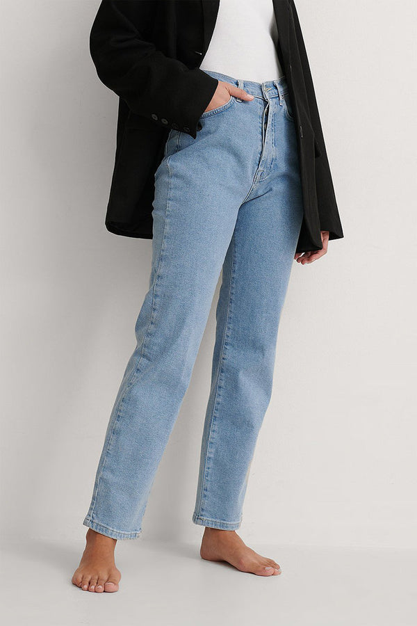 Jean Droit En Coton Biologique Taille Haute - Bleu Clair