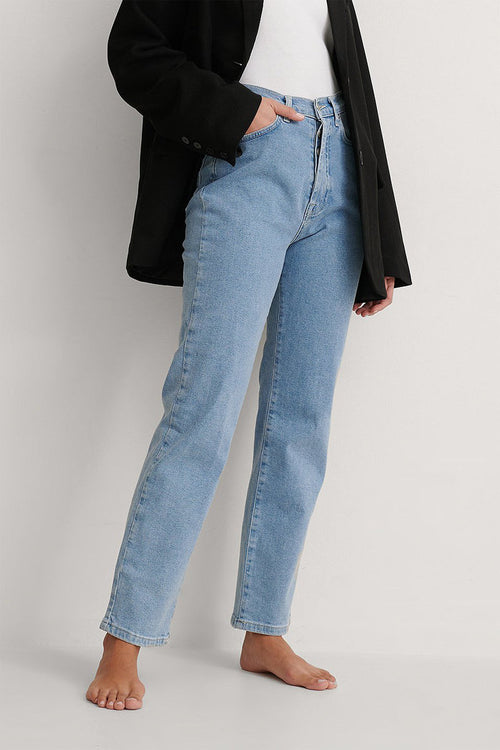 Jean Droit En Coton Biologique Taille Haute - Bleu Clair