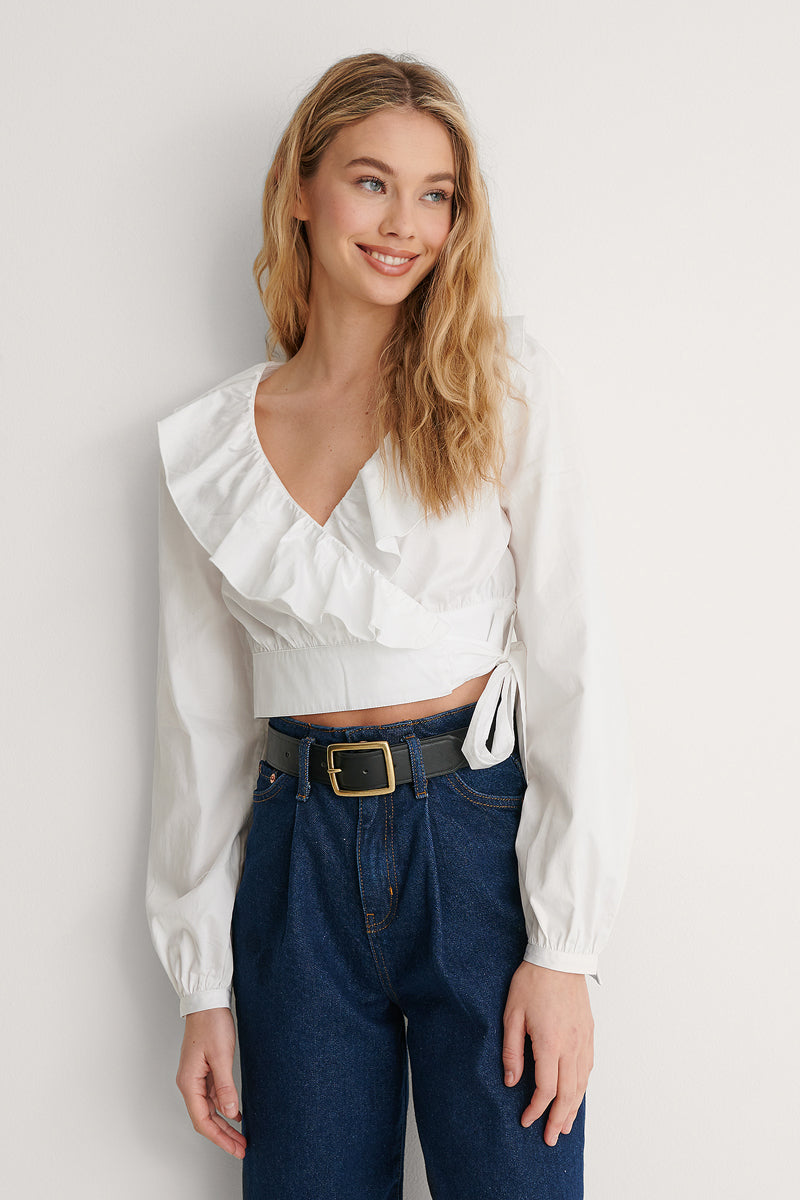 Crop Top Portefeuille En Coton Biologique - Blanc