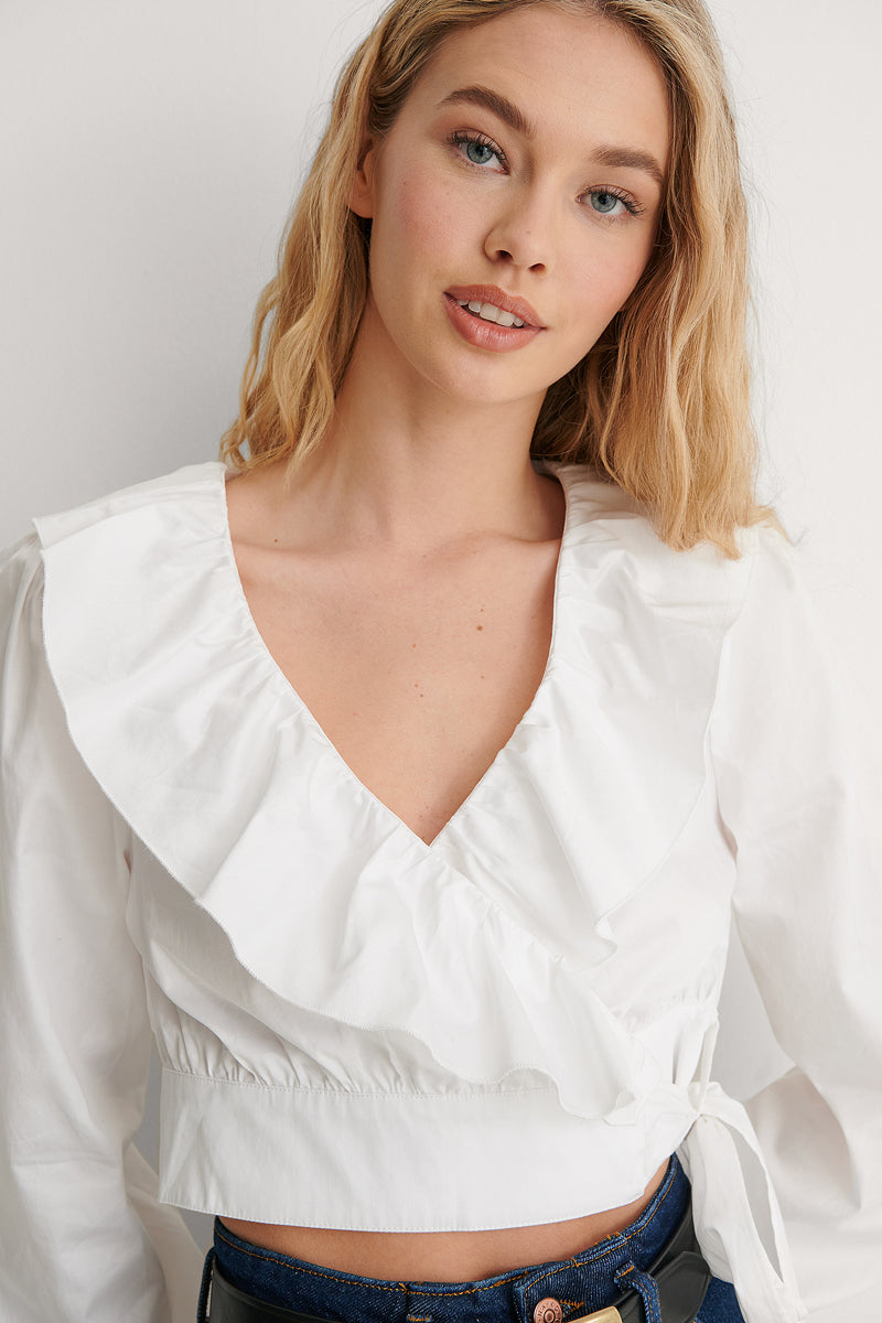 Crop Top Portefeuille En Coton Biologique - Blanc