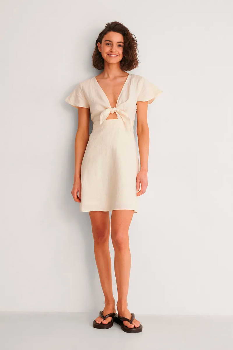Vestido Recto De Lino - Crudo