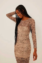 Gathered Dress - Beige And Brown