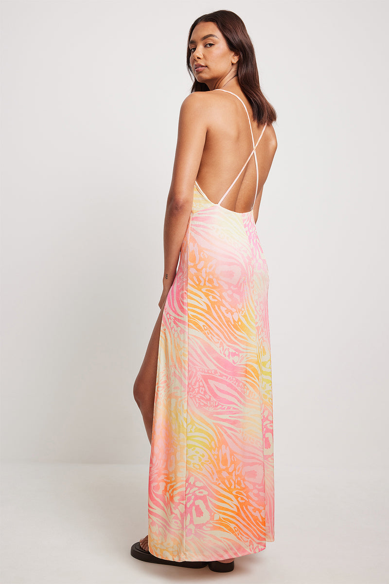 Long Beige And Pink Dress