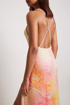 Long Beige And Pink Dress