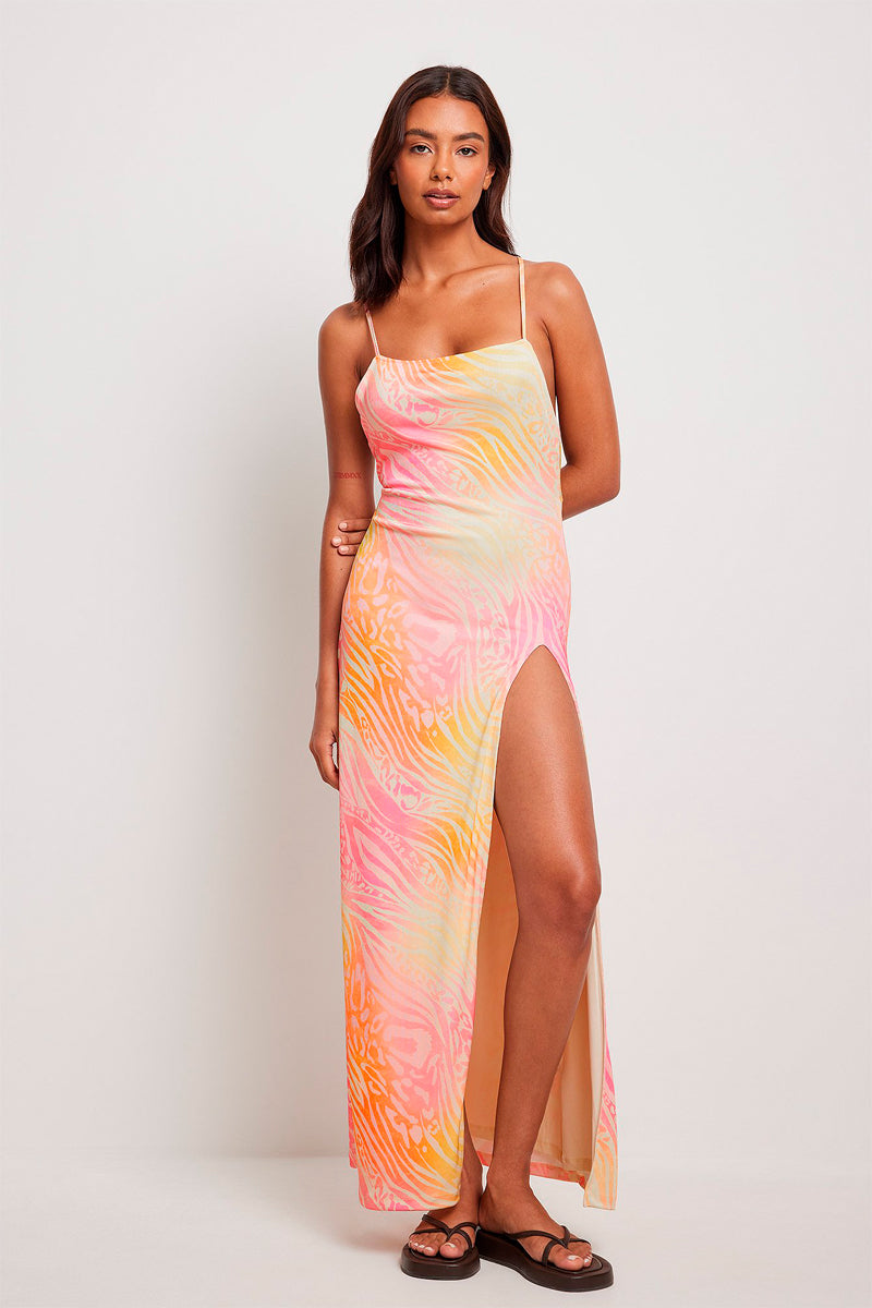 Long Beige And Pink Dress