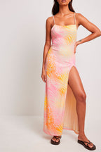 Long Beige And Pink Dress