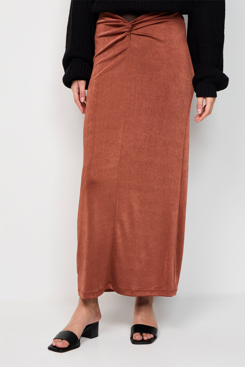 Long Satin Skirt - Brown