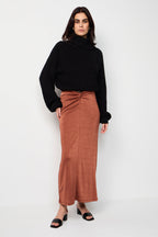 Long Satin Skirt - Brown
