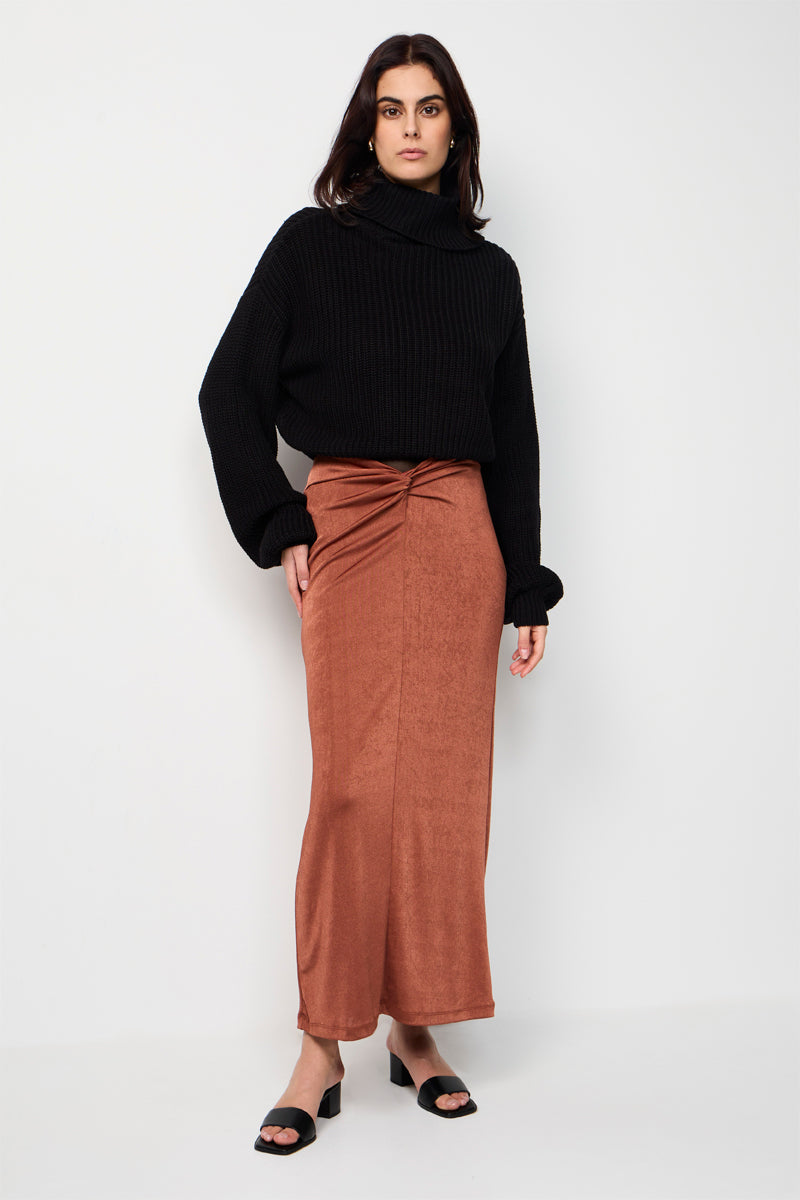 Long Satin Skirt - Brown