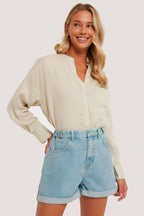 High-Waisted Denim Shorts - Sky