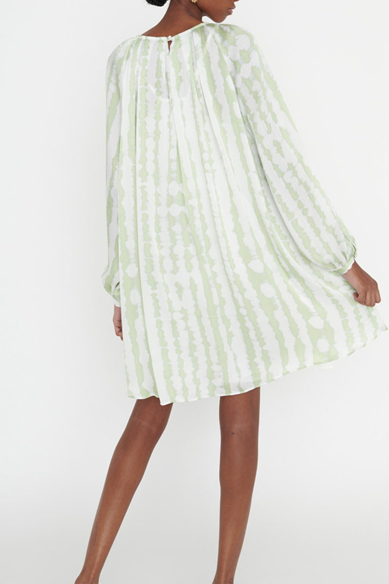 Vestido Corto Rosine - Blanco Y Verde Pálido