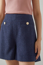 Short En Tweed Taille Haute Morten - Bleu Marine