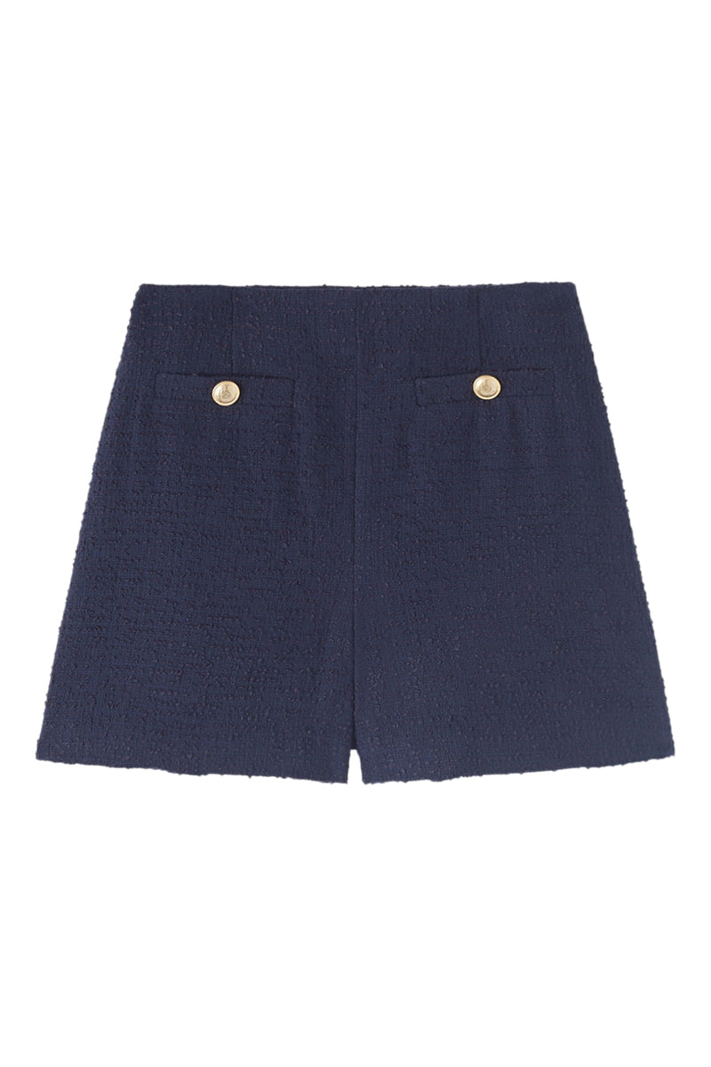 Short En Tweed Taille Haute Morten - Bleu Marine