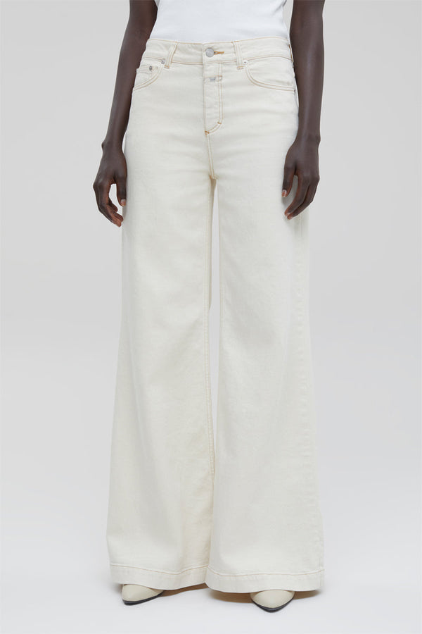 Jean Wide Legs En Coton Biologique - Écru - Femme