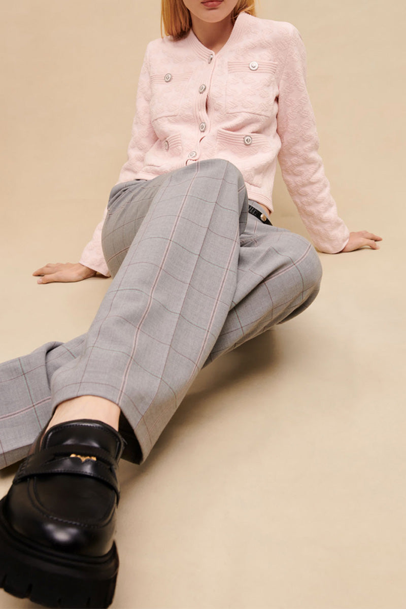 Pantalon En Laine Taille Haute - Gris