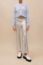 Pantalon En Cuir De Mouton - Argenté