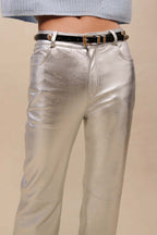 Pantalon En Cuir De Mouton - Argenté