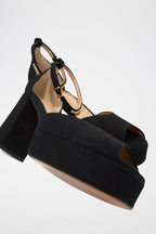 Sandalias De Tacón En Cuero De Cabra - Negro