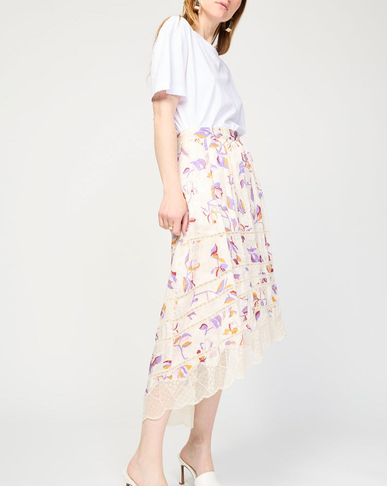 Jupe Asymétrique En Soie Taille Haute - Ecru - Femme