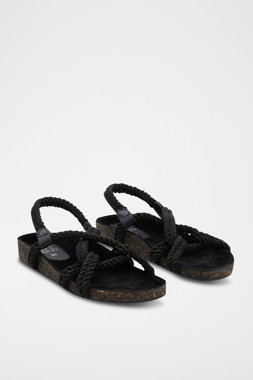 Leather Platform Sandals - Black